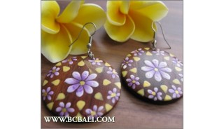 Handmade Wooden Earring Floral Painting